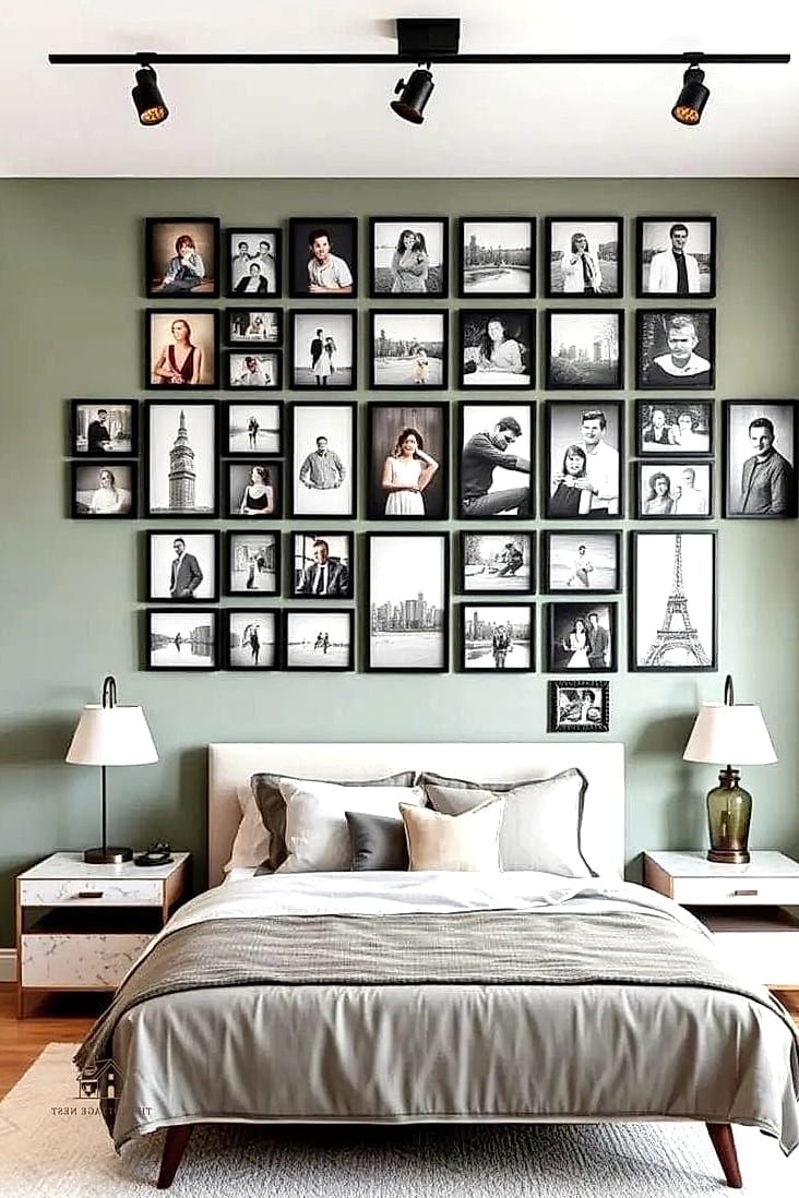 23 Creative Bedroom Wall Decor Above Bed That Will Inspire You 24 Family Photo Cluster in Matching Frames