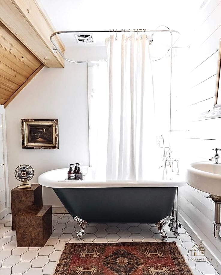 Farmhouse Style Shower with Clawfoot Tub