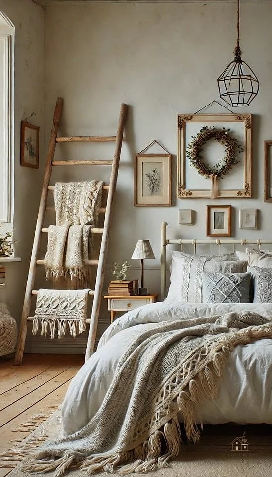 Farmhouse Style Blanket Ladder Corner