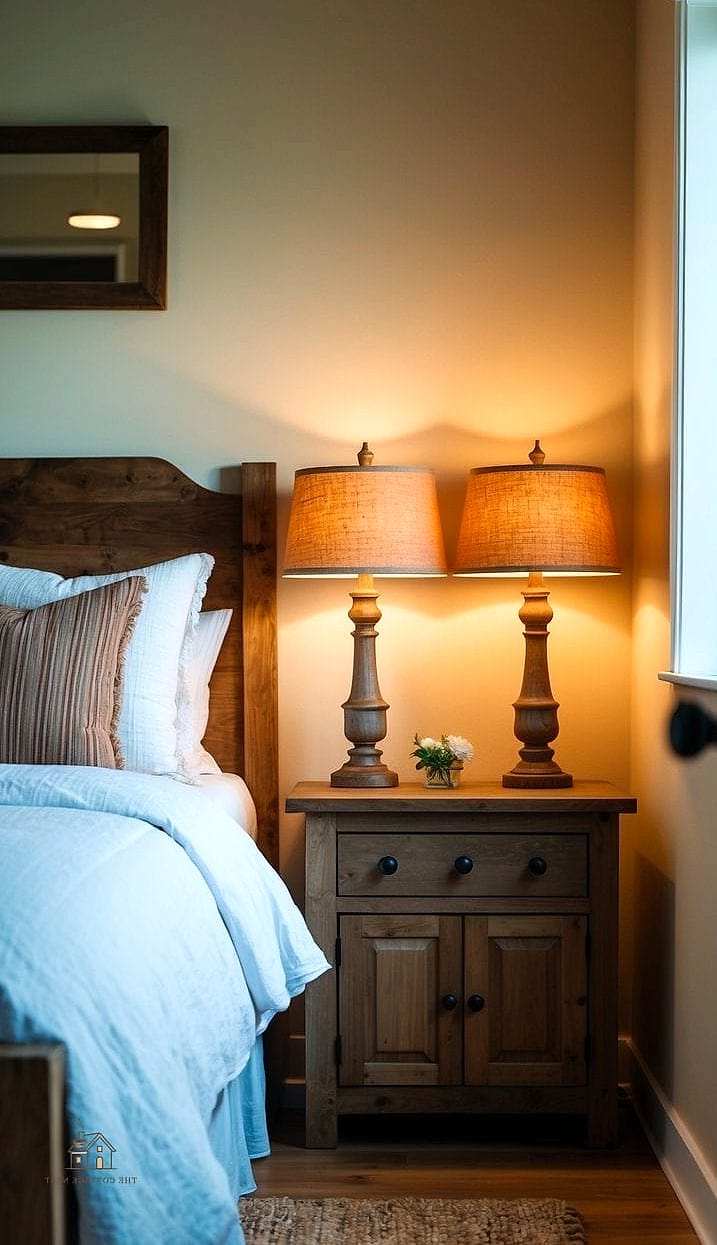 Farmhouse Style Nightstand Lamps with Linen Shades