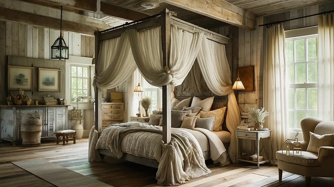 Farmhouse Style Canopy Bed Frame
