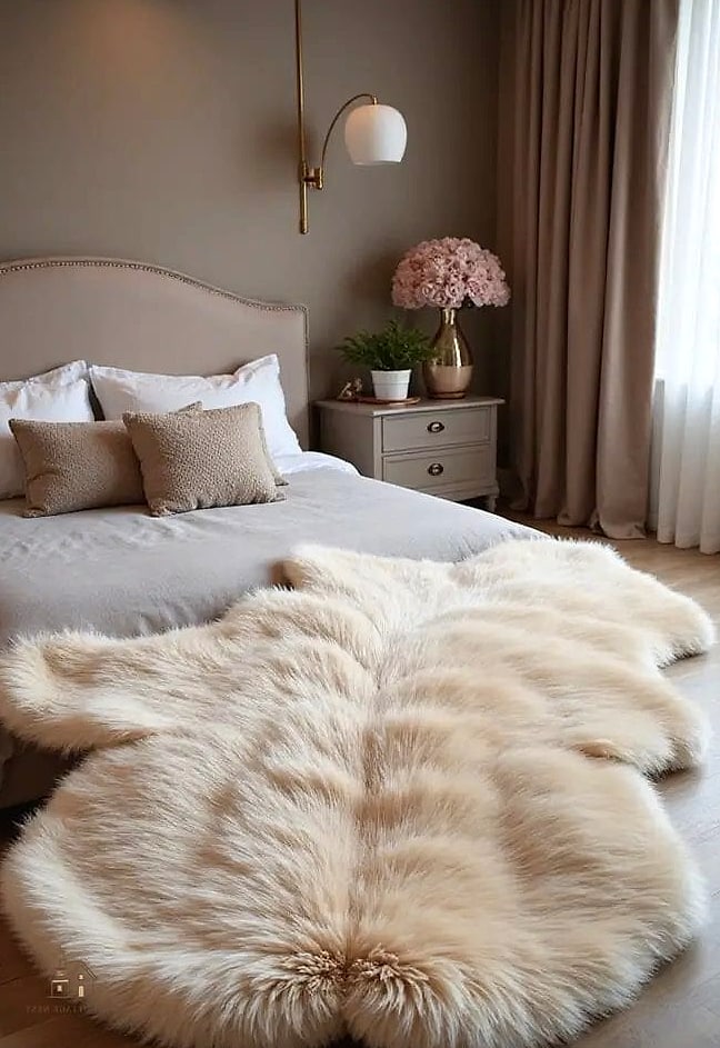 Faux Fur Accent Rugs Near the Bed