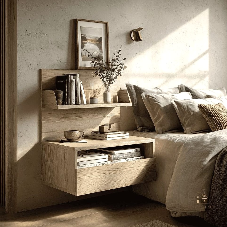 24 Clever Cozy Bedroom Ideas for Every Style 17 Floating Nightstand Shelves