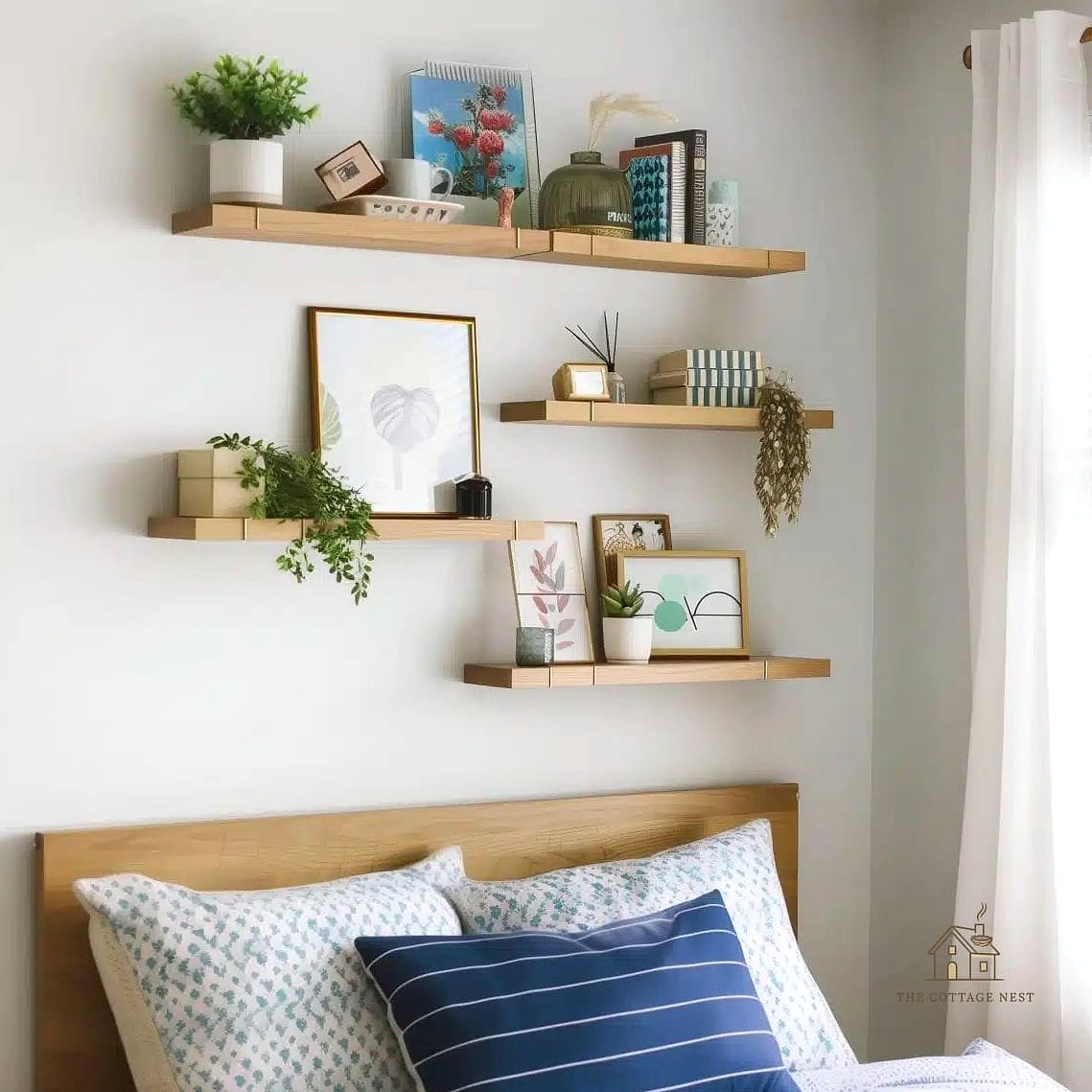 23 Creative Bedroom Wall Decor Above Bed That Will Inspire You 8 Floating Shelves with Curated Objects