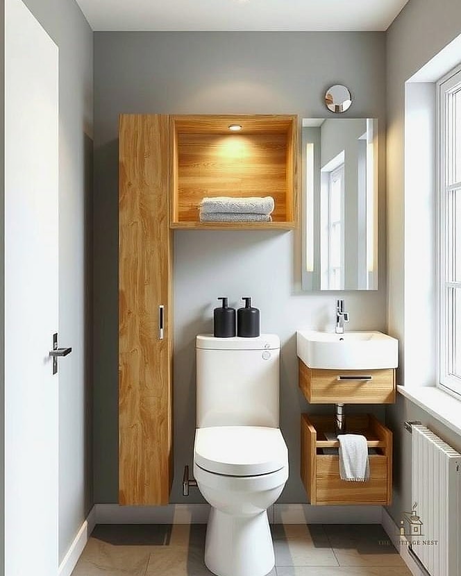 Floating Vanity with Open Shelving