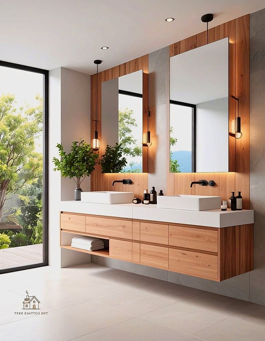 25 Brilliant Zero Entry Shower Ideas to Copy Right Now 11 Floating Vanity with Open Shelving