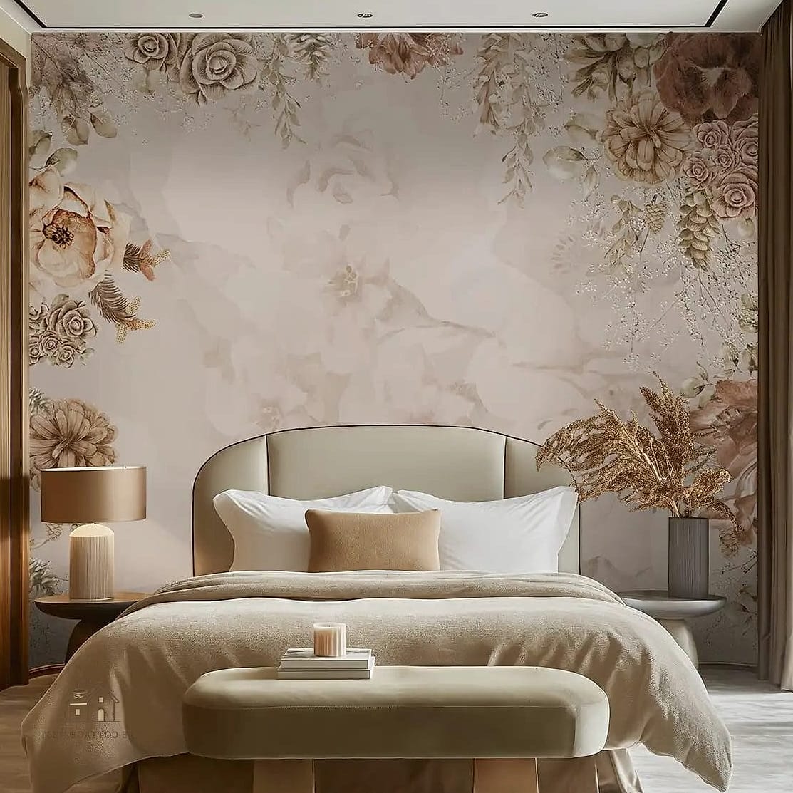 35 Chic Bedroom Feature Wall Ideas for a Beautiful Home 9 Floral Wallpaper in Soft Tones