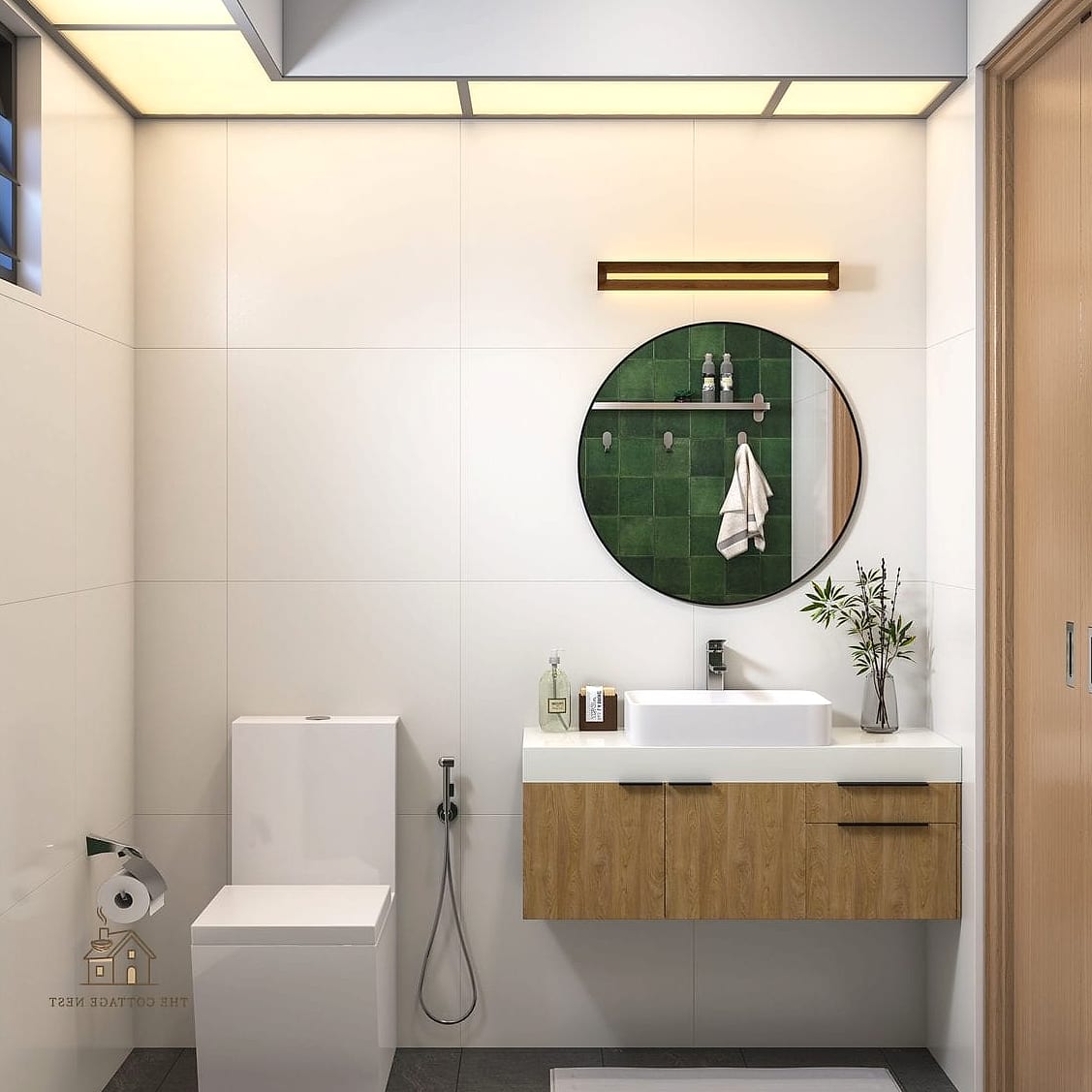 35 Chic Back Of Toilet Decor Ideas for a Beautiful Home 18 Framed Mirror Accent