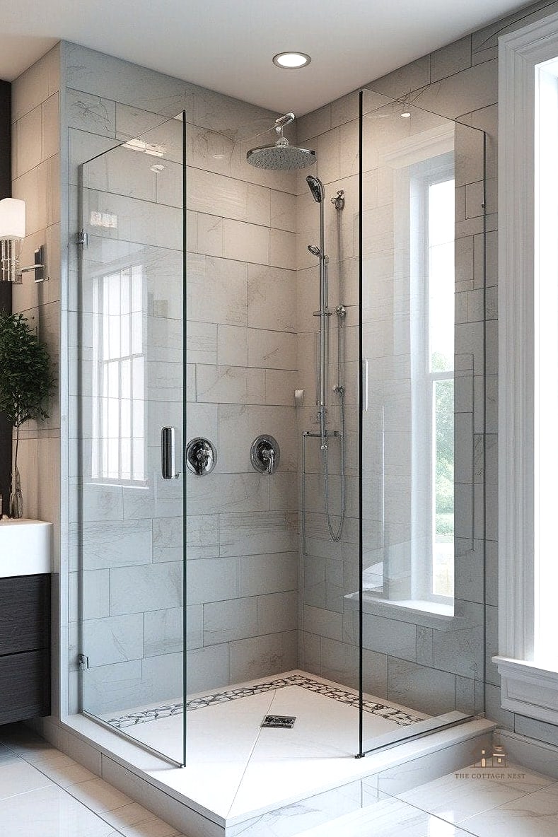 40 Cozy Walk In Shower With Wall No Door Worth Pinning 11 Frameless Glass Partition with Chrome Fixtures