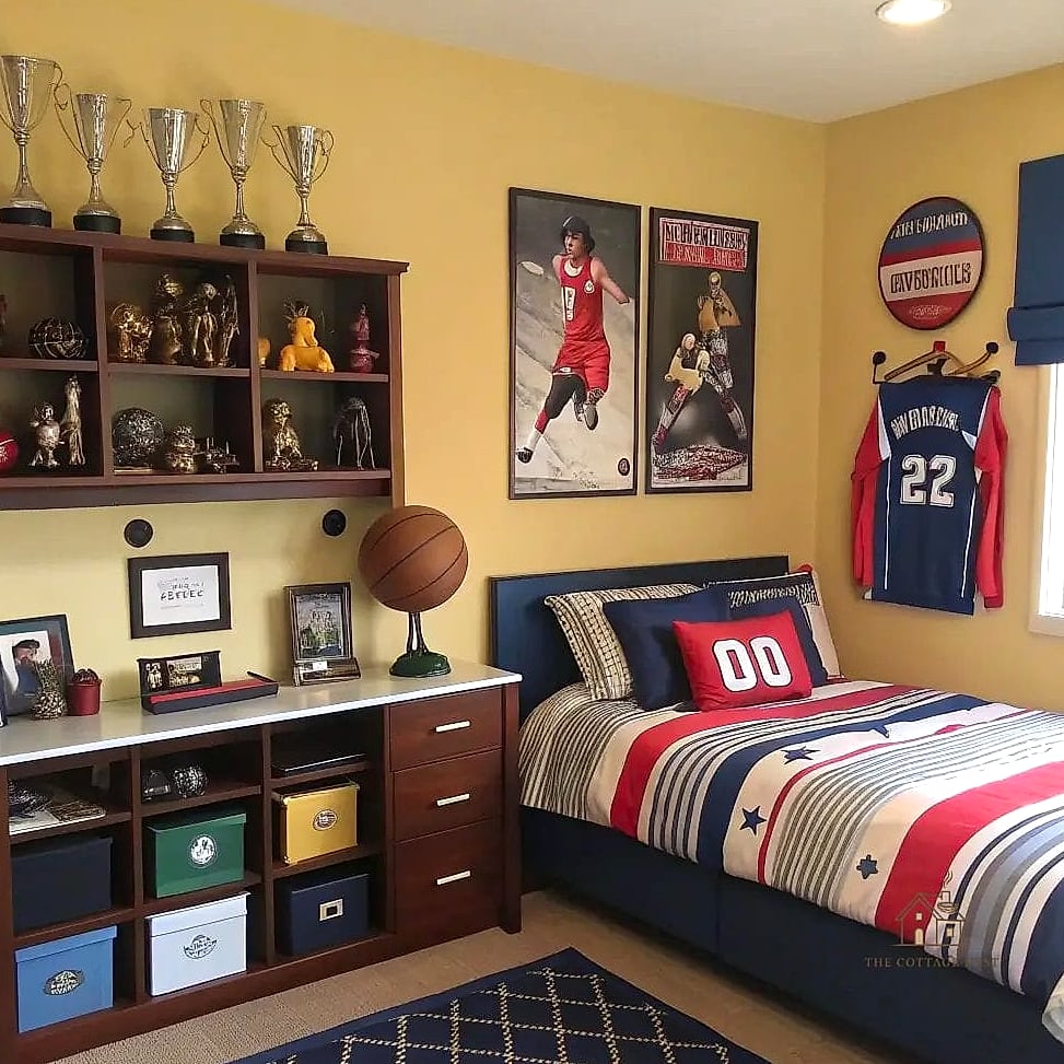 27 Creative Preteen Boys Bedroom Ideas That Will Inspire You 3 Gallery Wall of Sports Posters and Memorabilia