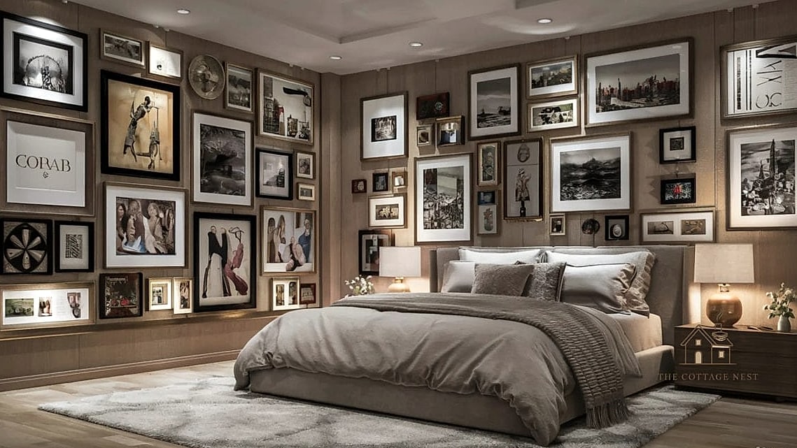 35 Brilliant Mens Bedroom Ideas to Copy Right Now 7 Gallery Wall of Black-and-White Photography