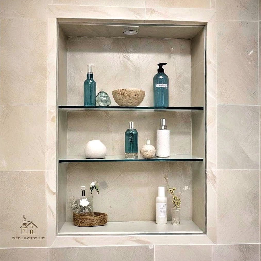 27 Dreamy Shower Niche Ideas to Try This Season 10 Glass Shelf Niche