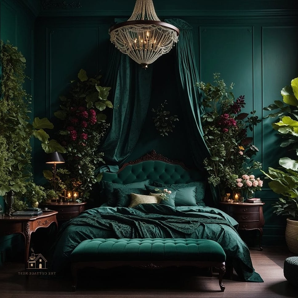 23 Dreamy Green Bedroom Ideas to Try This Season 8 Green and Black Moody Bedroom