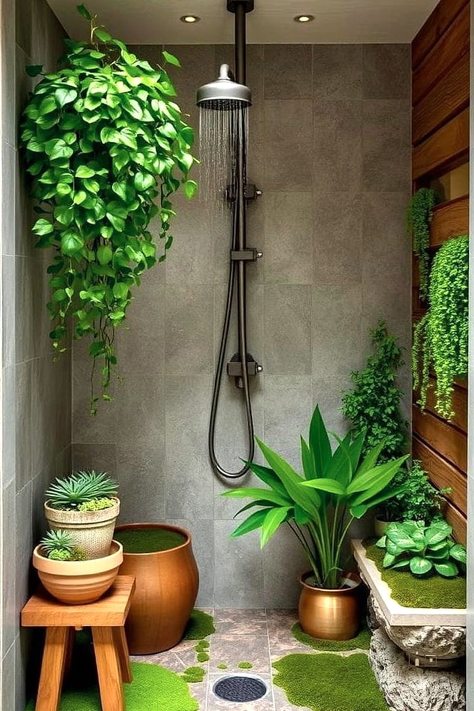30 Amazing Small Walk In Shower Ideas No Doors on a Budget 29 Greenery for a Spa Feel