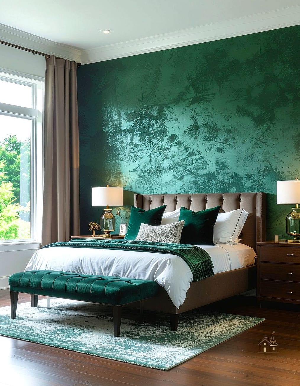 23 Dreamy Green Bedroom Ideas to Try This Season 15 Green Grasscloth Wallpaper