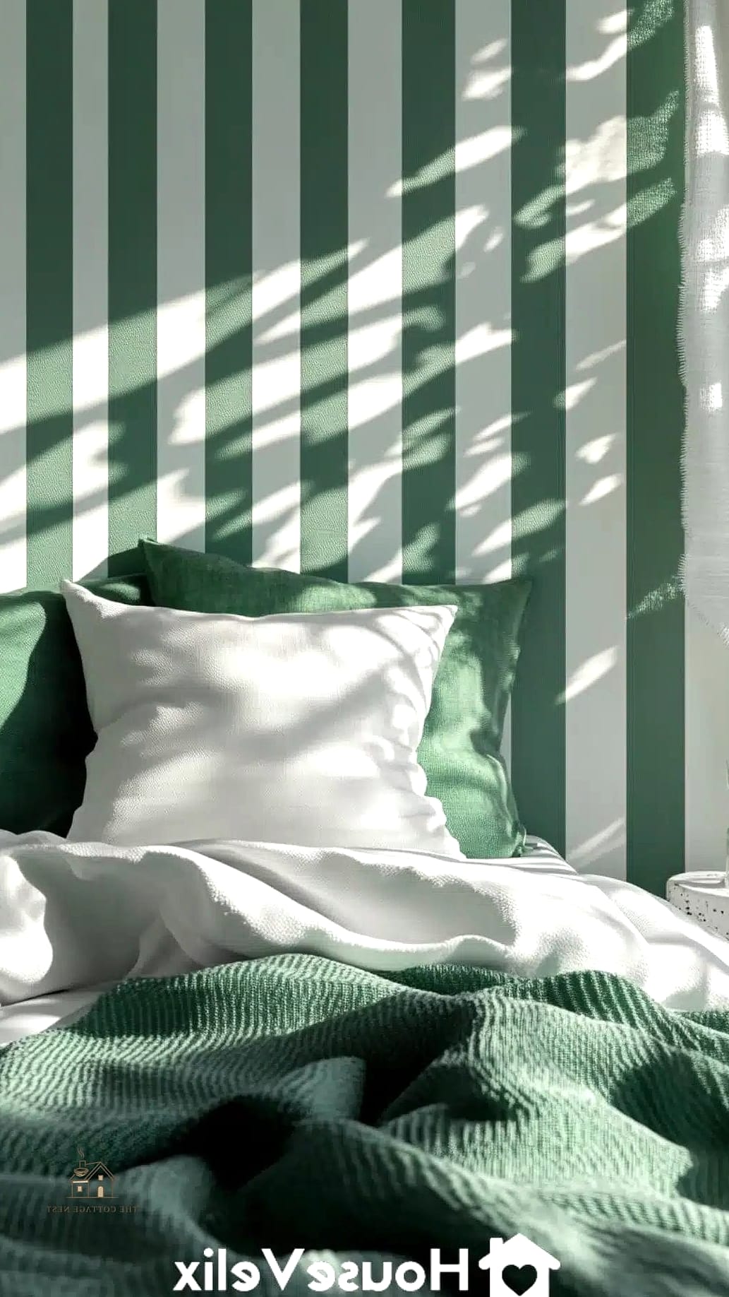 23 Dreamy Green Bedroom Ideas to Try This Season 21 Green and White Striped Walls