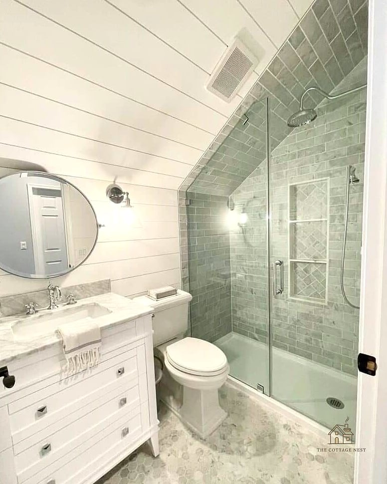 30 Amazing Small Walk In Shower Ideas No Doors on a Budget 24 Grey and White Marble-Look Porcelain