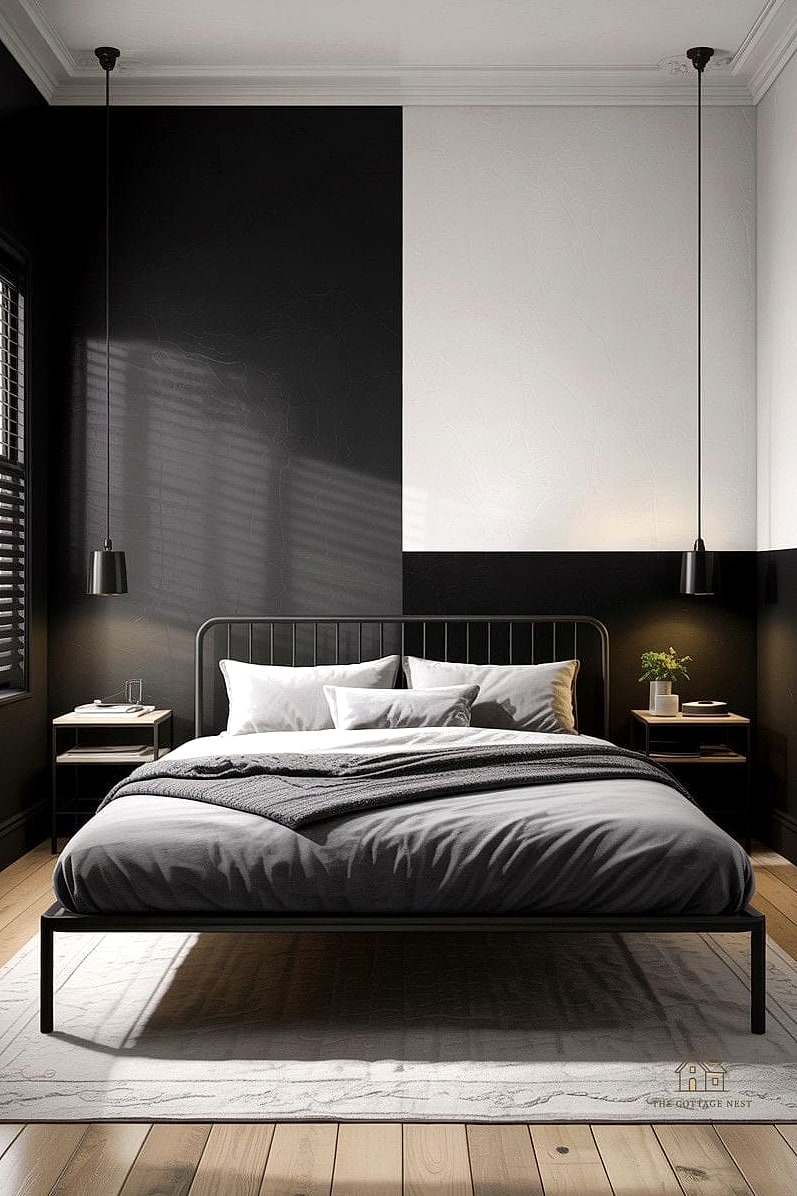 25 Creative Black Bedroom Ideas That Will Inspire You 14 Half-Painted Black Walls