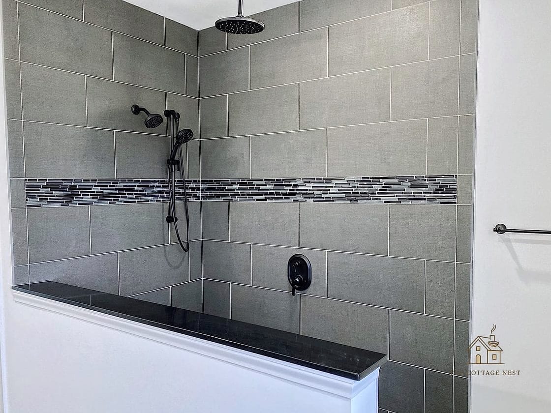 30 Dreamy Walk In Shower With Half Wall to Try This Season 29 Half Wall with a Rain Shower Head Overhead