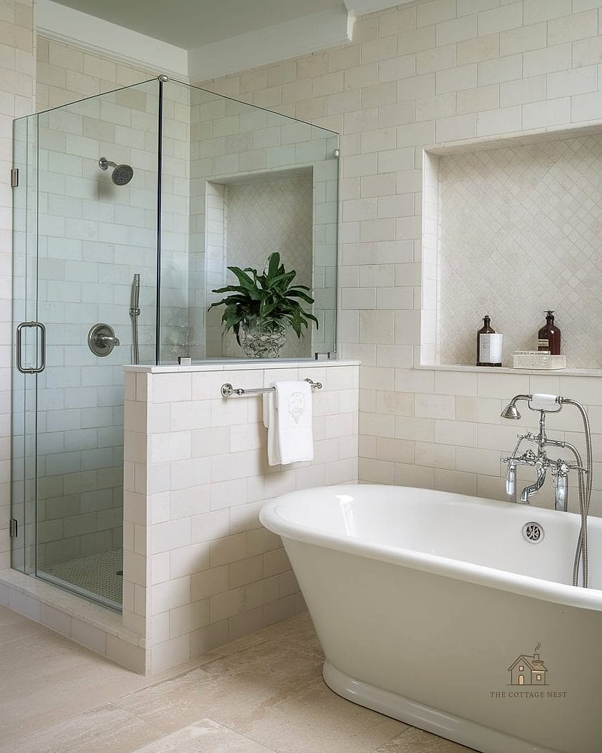 15 Stunning Tub Next To Shower Ideas You'll Absolutely Love 5 Half Wall Divider Between Tub and Shower