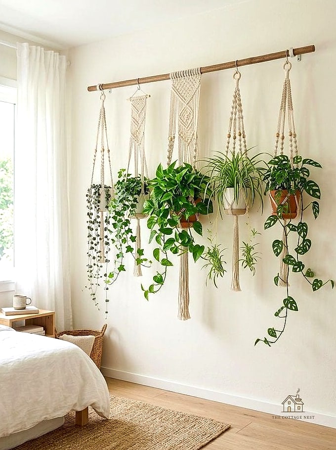 45 Creative Bedroom Wall Decor Ideas That Will Inspire You 15 Hanging Plant Shelf or Macrame Planters