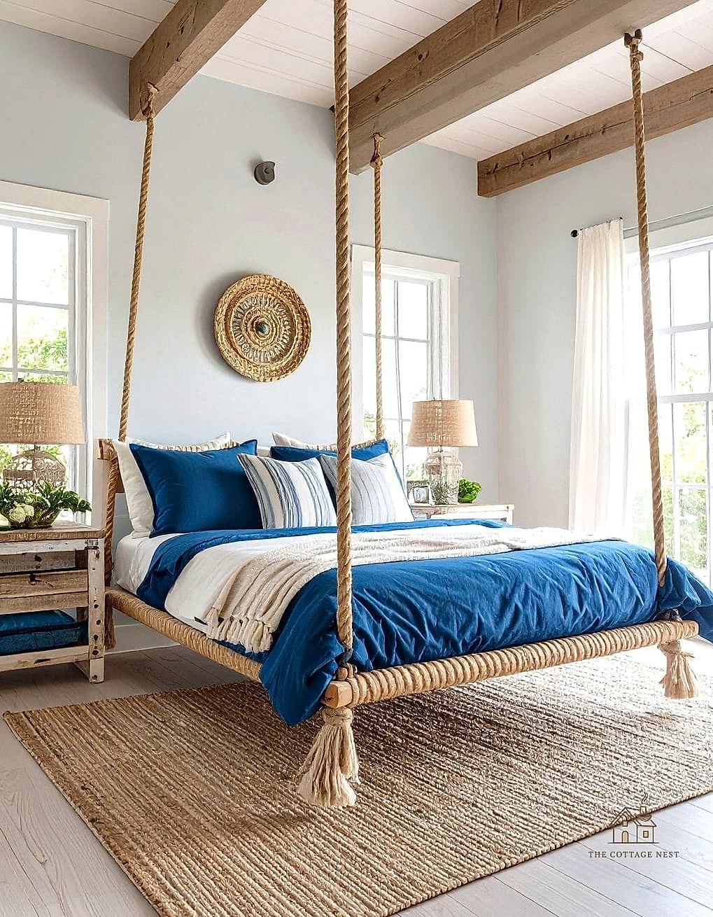 35 Gorgeous Coastal Bedroom Ideas That Are Totally Doable 8 Hang a Rope Mirror