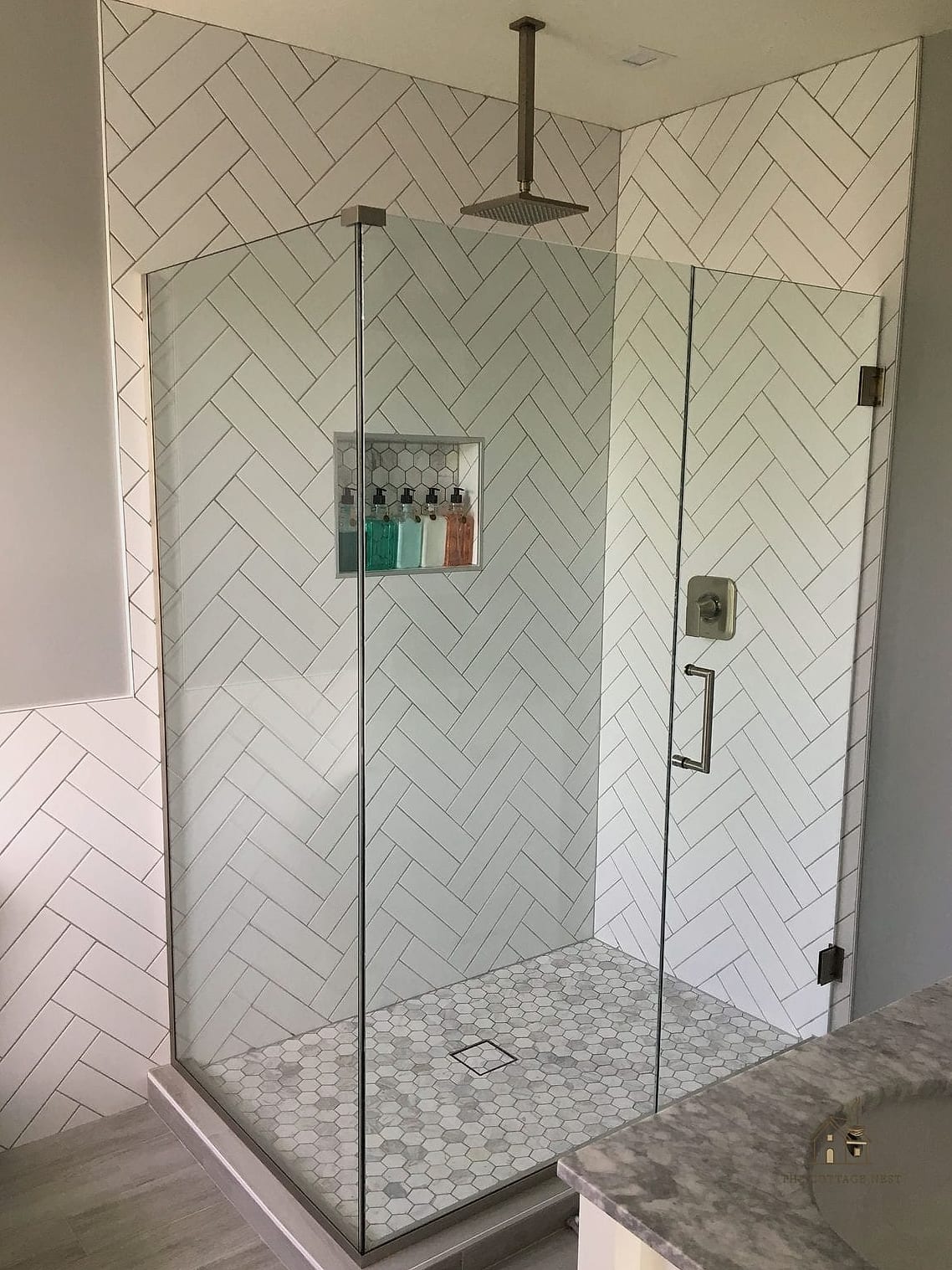 30 Amazing Small Walk In Shower Ideas No Doors on a Budget 5 Herringbone Pattern Accent Wall