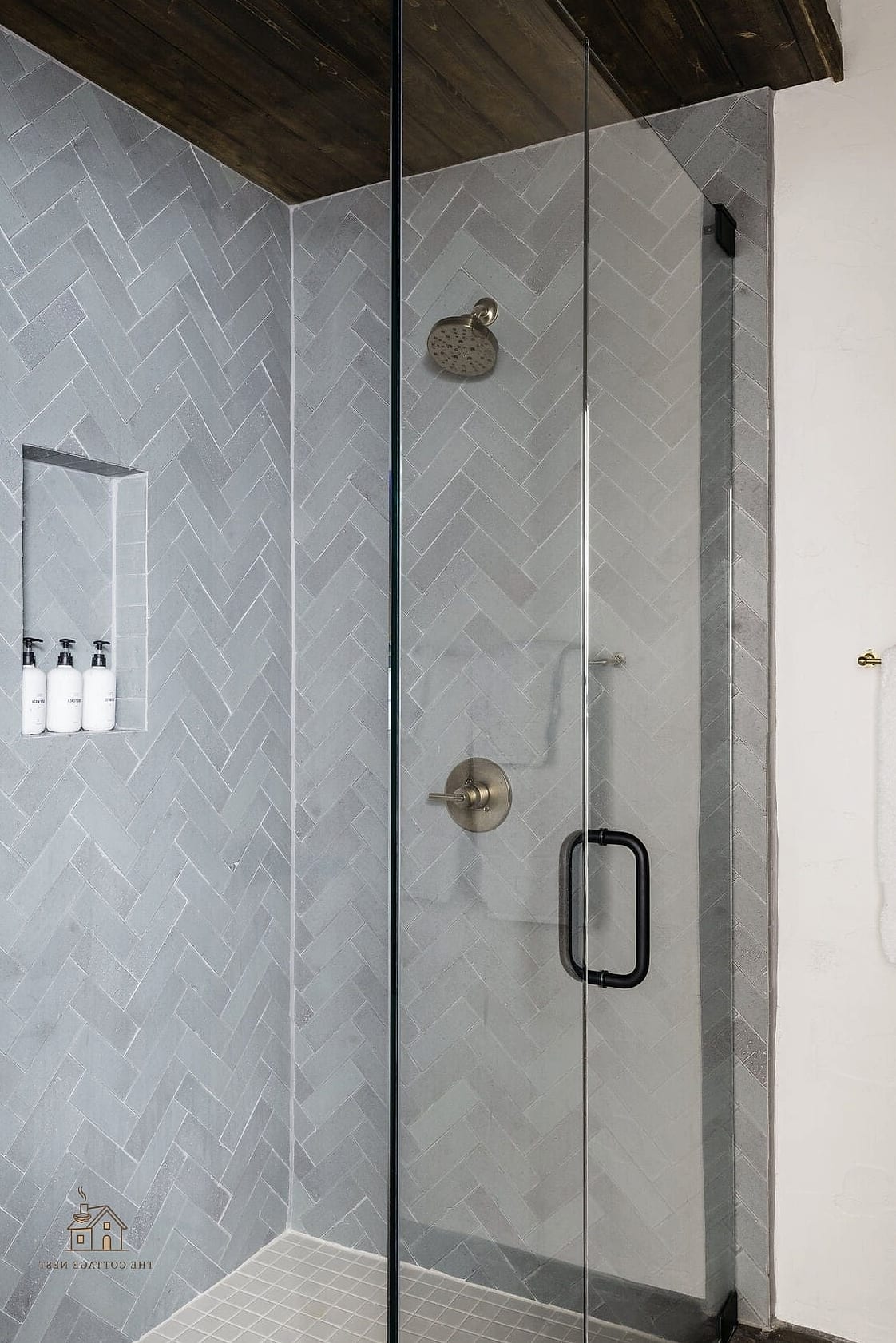 30 Cozy Shower Tile Ideas Worth Pinning 4 Herringbone Pattern in Soft Gray