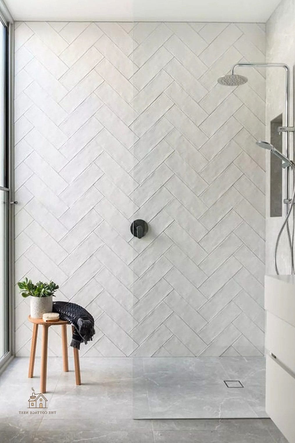30 Dreamy Walk In Shower With Half Wall to Try This Season 5 Herringbone Tile Half Wall
