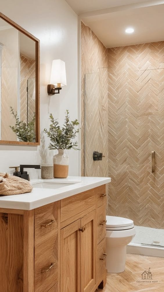 35 Stunning Farmhouse Walk In Shower Ideas You'll Absolutely Love 6 Herringbone Tile Floor