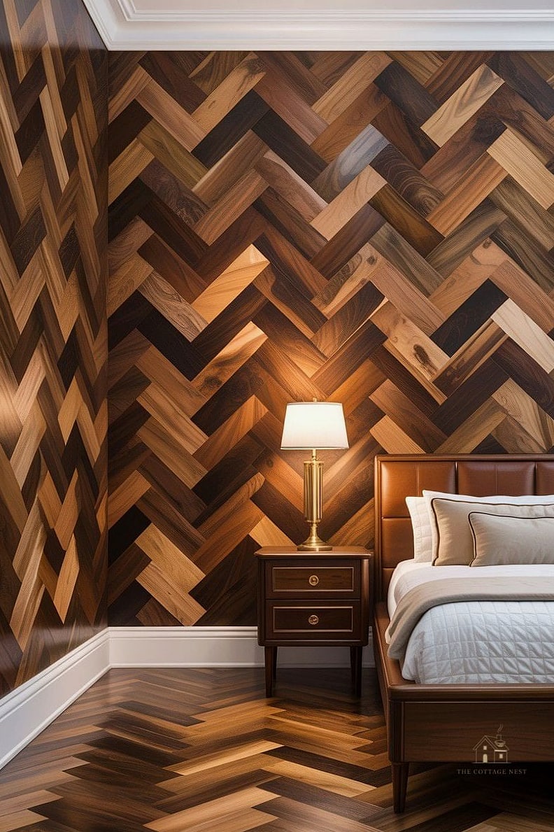 Herringbone Wood Panel Closet Doors