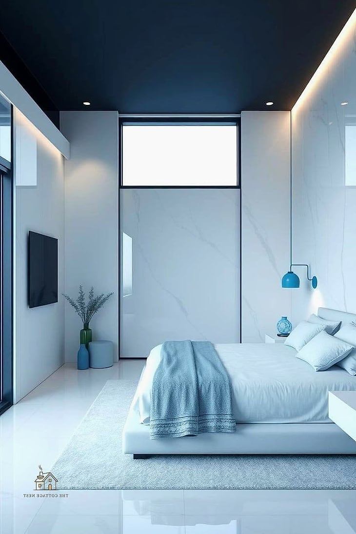 35 Gorgeous Blue Bedroom Ideas That Are Totally Doable 30 Icy Blue Minimalist Bedroom