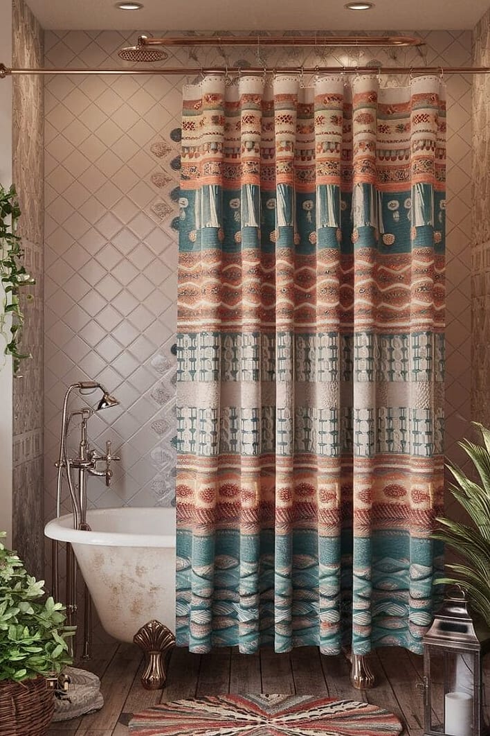 23 Stunning Boho Shower Curtain You'll Absolutely Love 13 Ikat Pattern Curtain