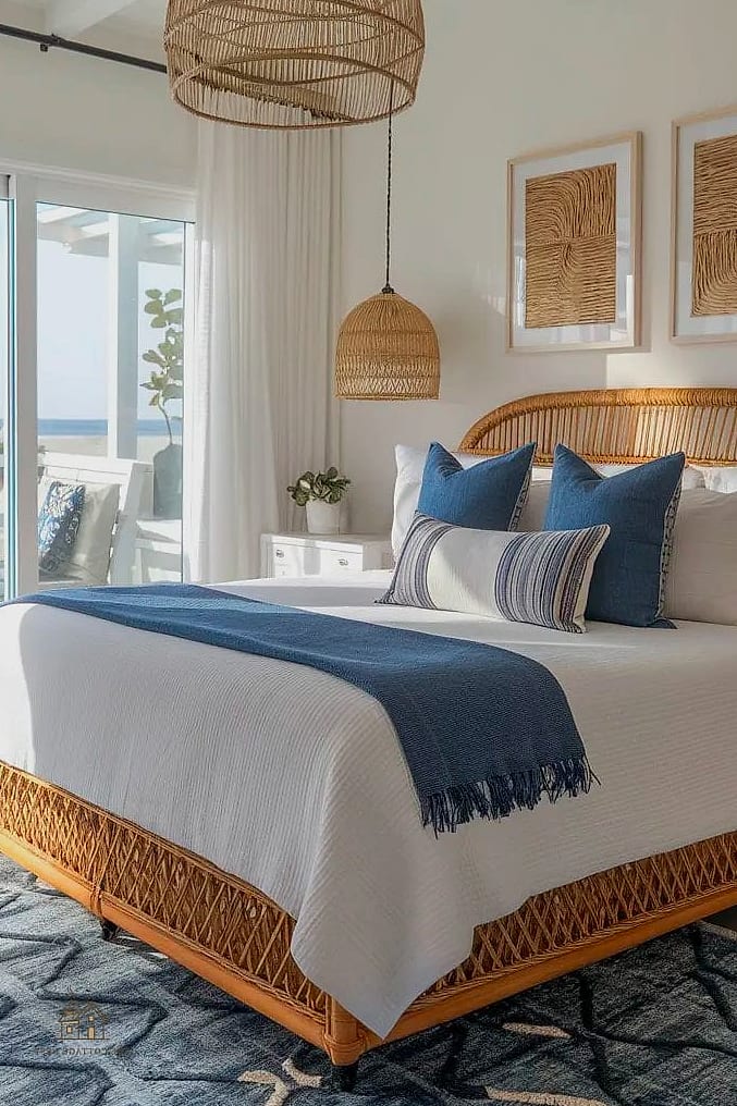 35 Gorgeous Coastal Bedroom Ideas That Are Totally Doable 26 Incorporate Woven Window Shades