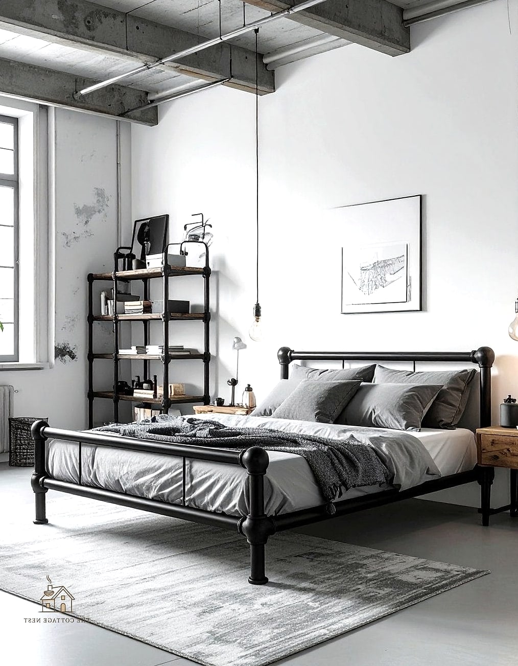 35 Brilliant Mens Bedroom Ideas to Copy Right Now 3 Industrial Pipe Shelving