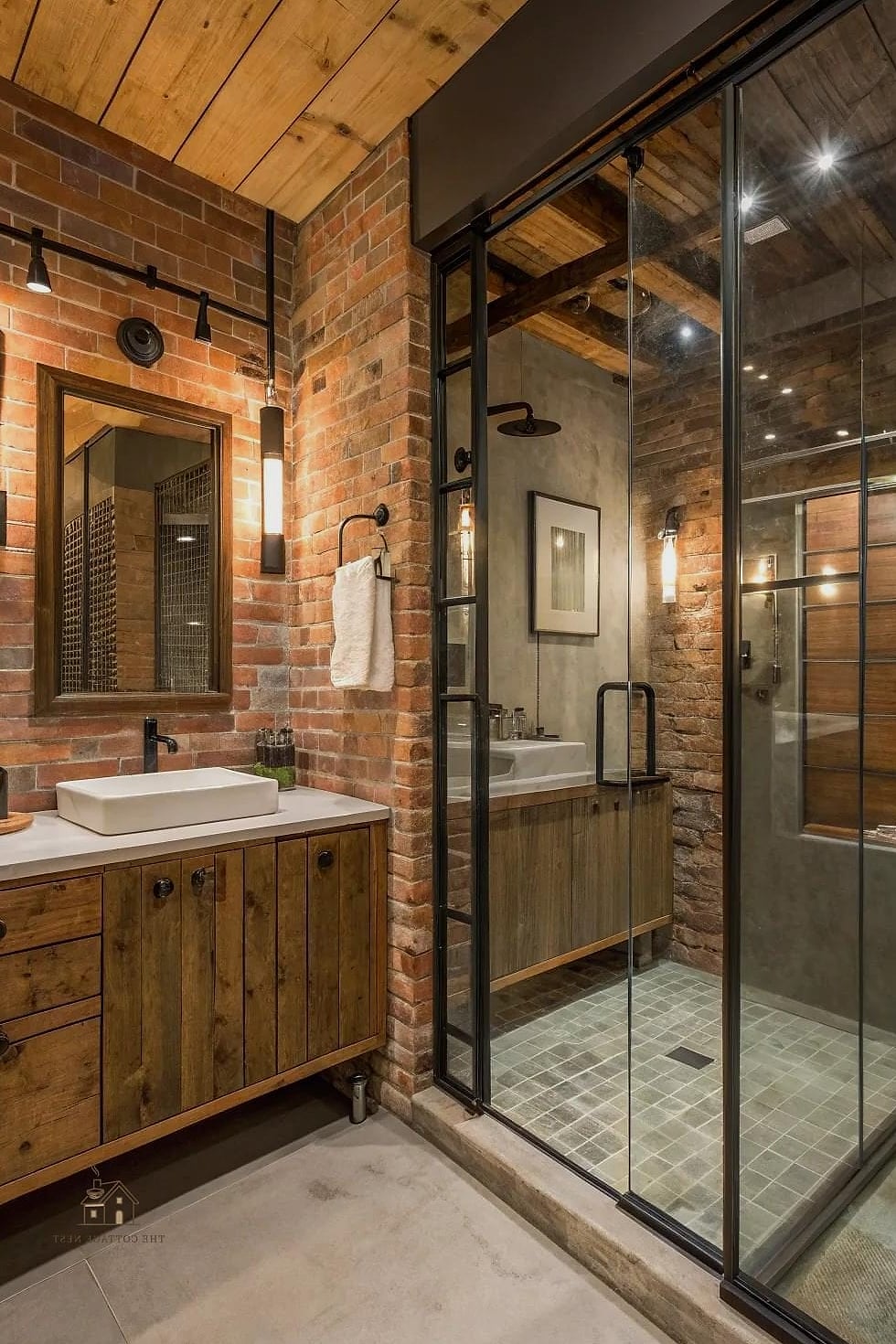 Industrial-Style Shower with Cast Iron Tub