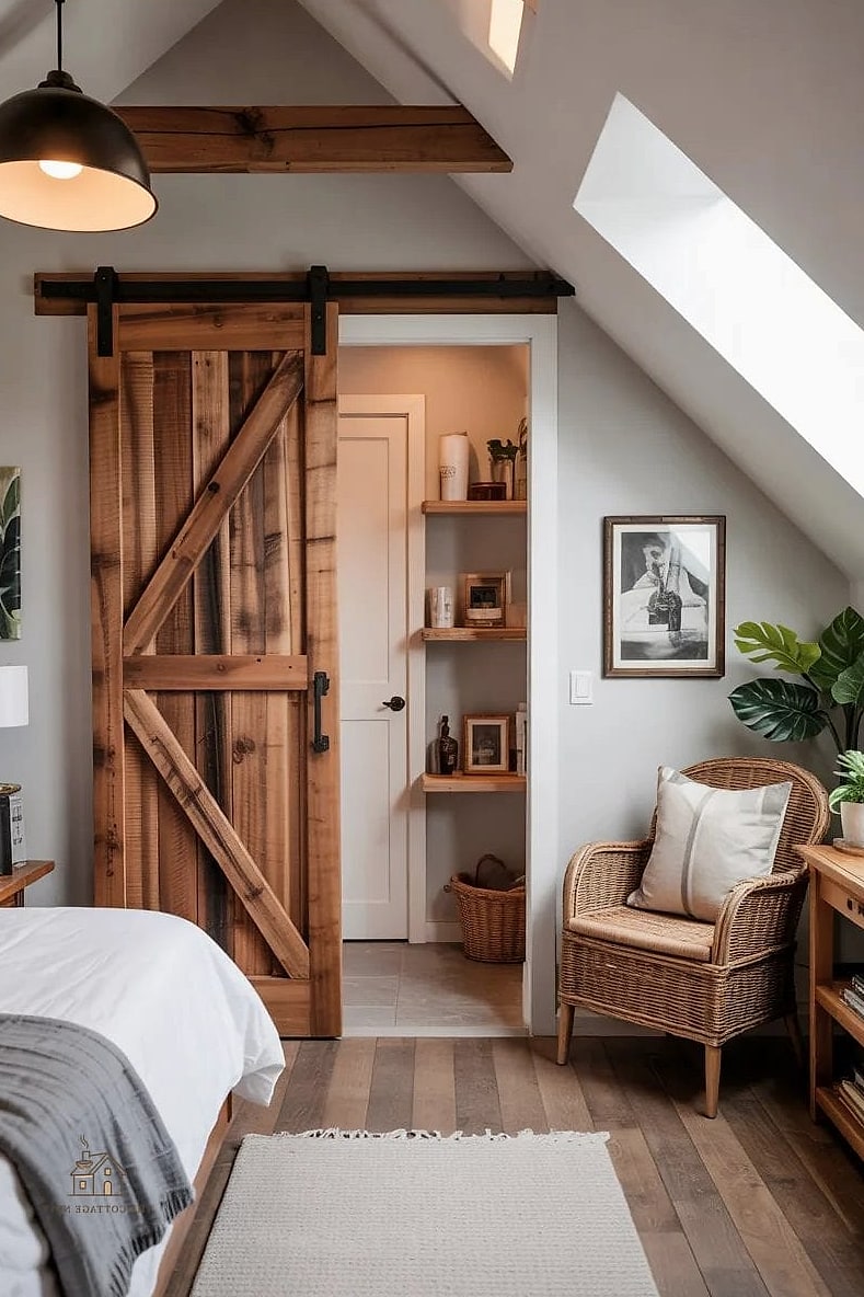23 Clever Attic Bedroom Ideas for Every Style 18 Install a Barn Door for the Entry