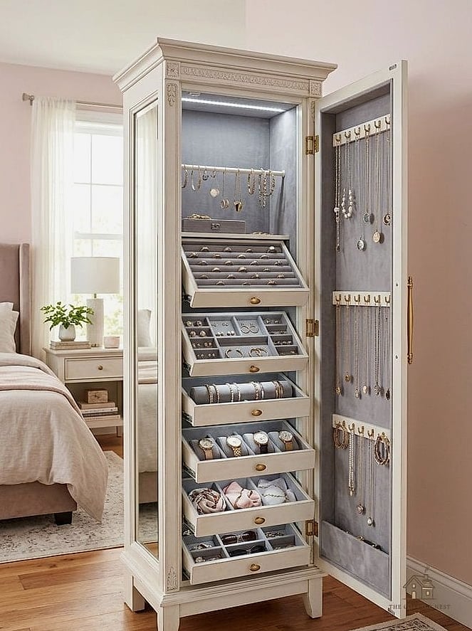 24 Clever Small Bedroom Storage Ideas for Every Style 23 Jewelry Storage on the Wall