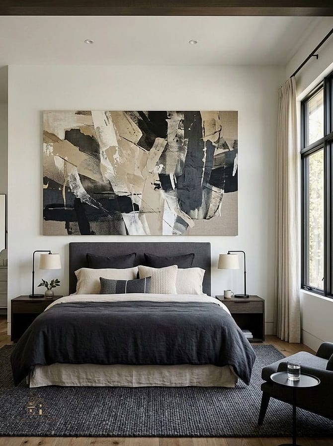 45 Creative Bedroom Wall Decor Ideas That Will Inspire You 16 Large-Scale Abstract Canvas