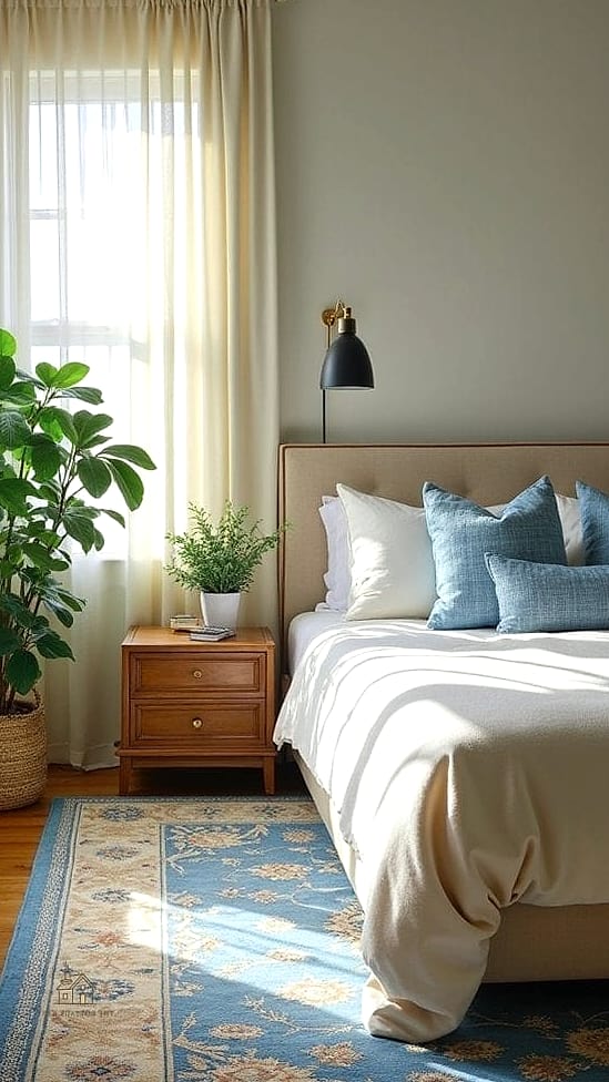 24 Beautiful Blue And Cream Bedroom Ideas to Transform Your Space 14 Layered Blue Rugs