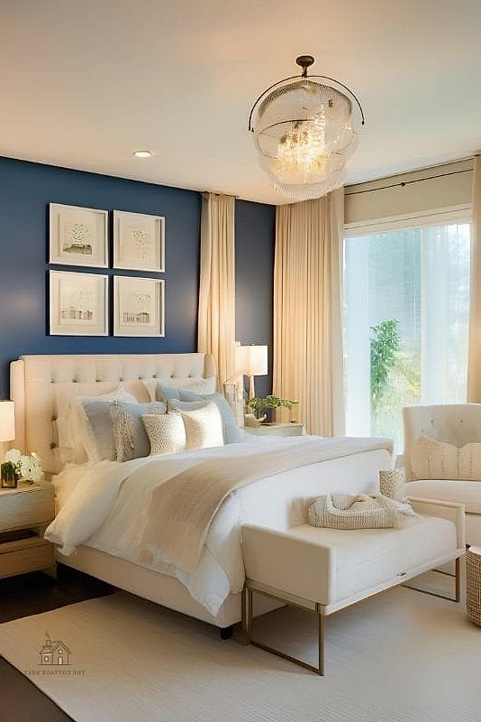 24 Beautiful Blue And Cream Bedroom Ideas to Transform Your Space 25 Layered Blue and Cream Gallery Wall