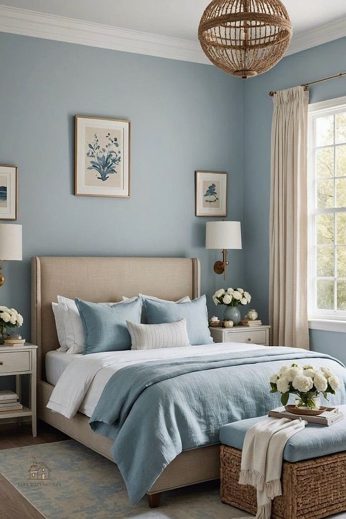 30 Cozy Blue Bedroom Decor Ideas Worth Pinning 4 Layered Blue and White Bedding