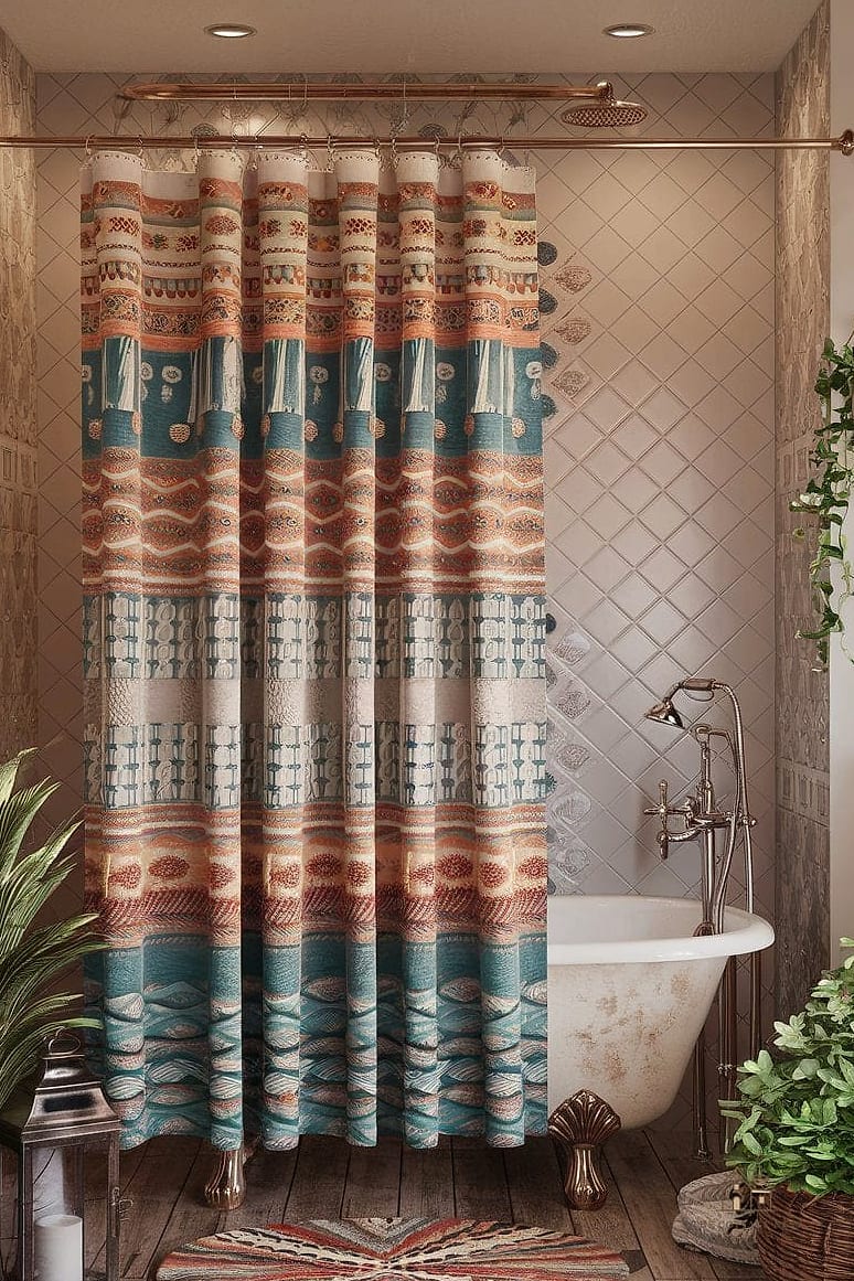 23 Stunning Boho Shower Curtain You'll Absolutely Love 14 Layered Boho Curtain with Liner Contrast