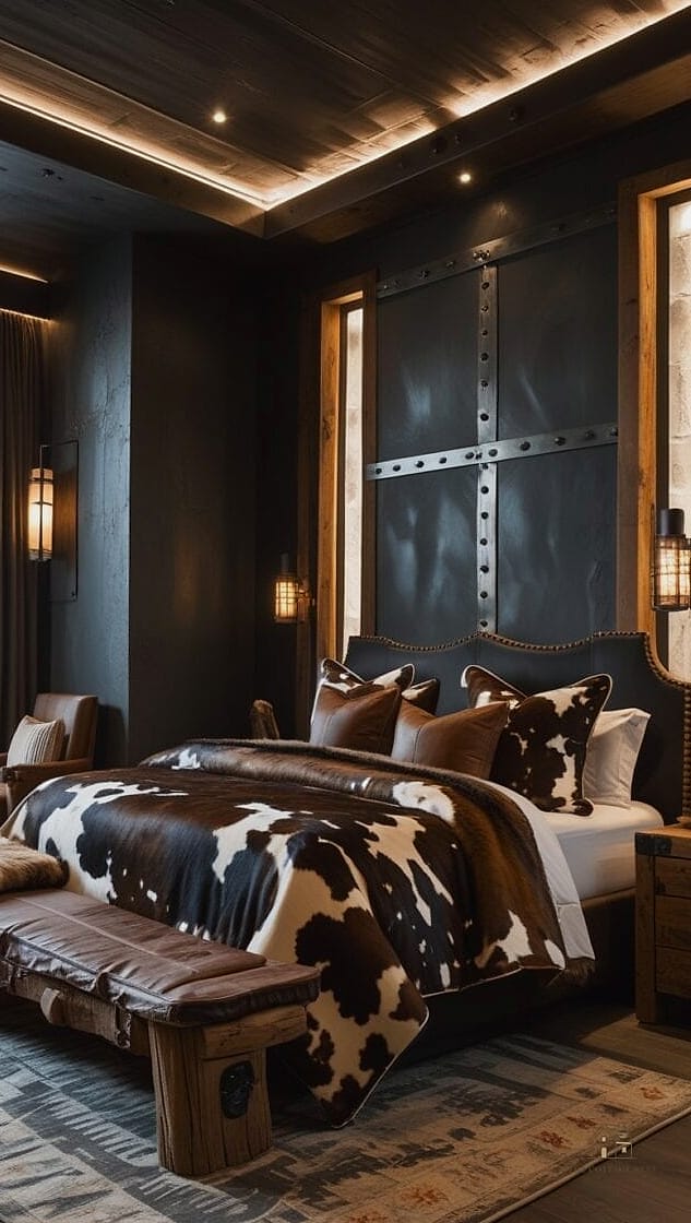 20 Dreamy Western Bedroom Ideas to Try This Season 2 Layered Leather and Suede Textiles