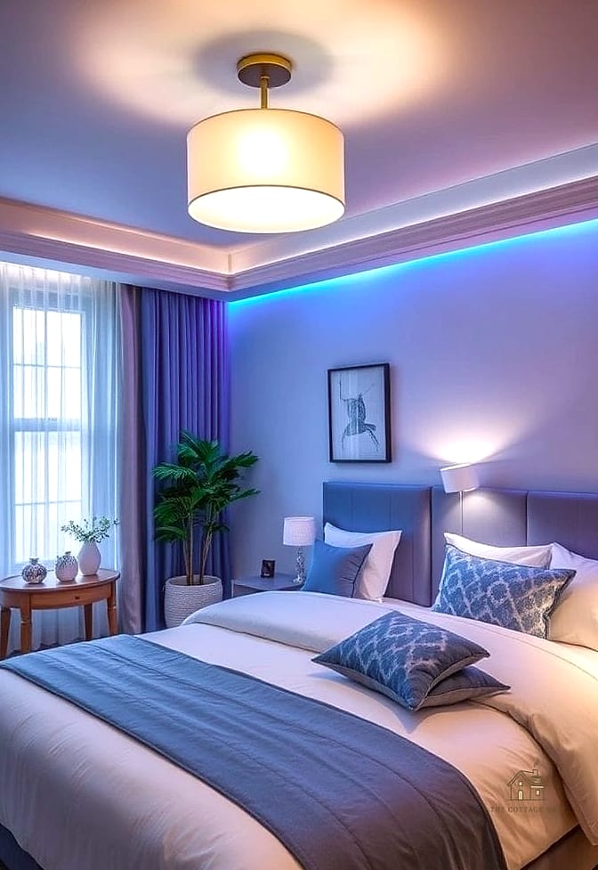 30 Cozy Blue Bedroom Decor Ideas Worth Pinning 19 Layered Lighting in Warm Tones