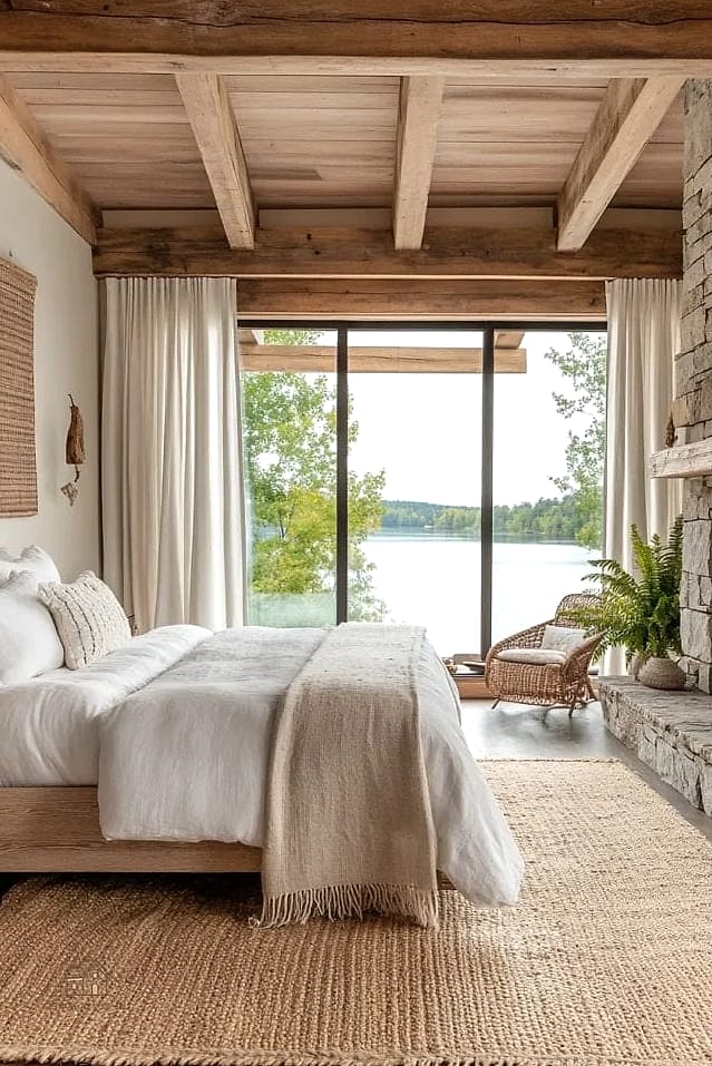 35 Chic Lake House Bedroom for a Beautiful Home 13 Layered Neutral Bedding with Texture