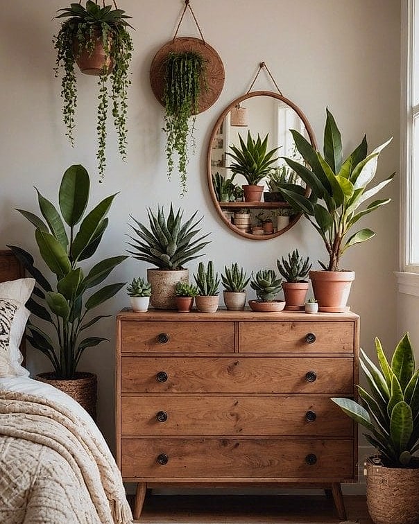 Layered Plants on a Dresser Top
