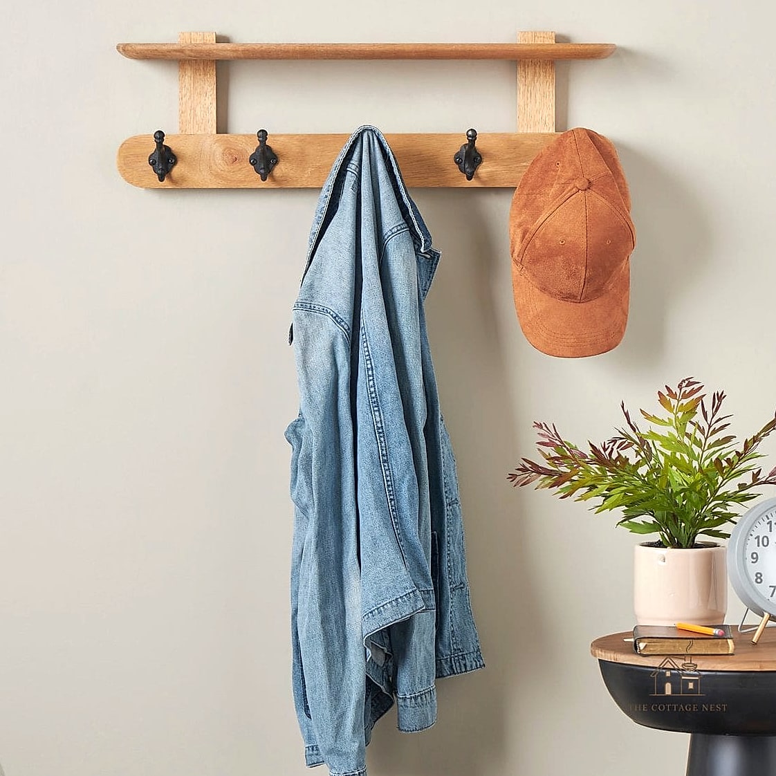 30 Amazing Shelf Over Bed Ideas on a Budget 26 Layered Shelf and Wall Hook Combo