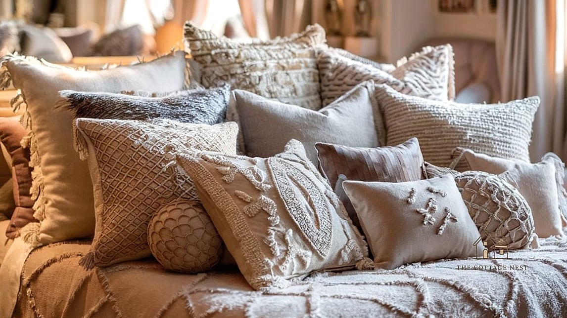 24 Clever Cozy Bedroom Ideas for Every Style 23 Layered Throw Pillows in Varied Shapes
