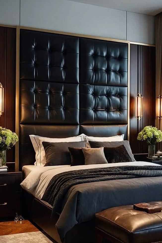 35 Brilliant Mens Bedroom Ideas to Copy Right Now 6 Leather Headboard